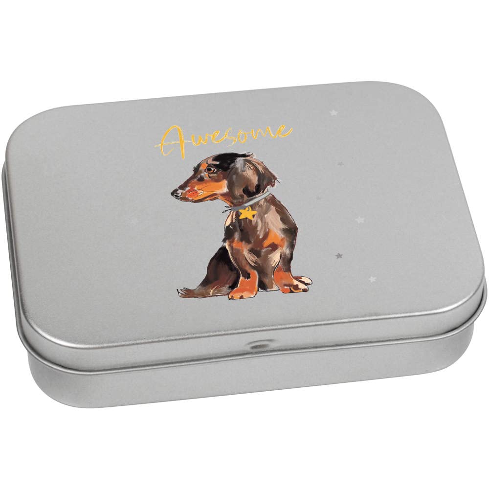 Azeeda 110mm 'Awesome Star Sausage Dog ' Metal Hinged Tin/Storage Box (TT00199276)