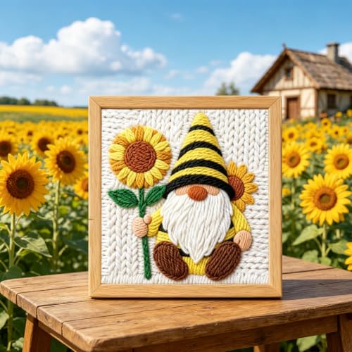 Image of BEUNITONE 2 Pcs Gnome & Sunflowers Punch Needle Kits for Adults Beginner