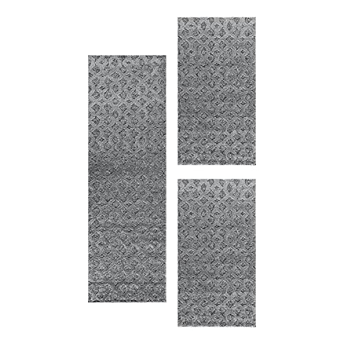 HomebyHome Bettumrandung Schlafzimmer 3 teilig Hochflor Teppich Grau - Waschbarer Teppich Extra...