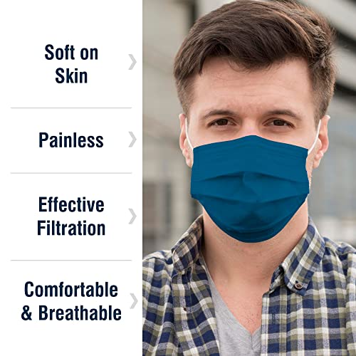 Wecare Disposable Face Mask Individually Wrapped - 50 Pack, Assorted Ocean Tone Solid Color Print Masks - 3 Ply #TOP2