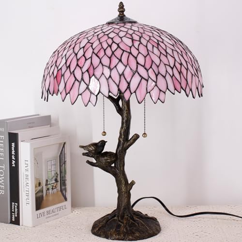 Image of 16 Inch Tiffany Stained Glass Lamp Shade Replacement Only(Pink Wisteria) | Fit For Table Lamps FLoor Lamp Ceiling Fixture Pendant Hanging Light Home Office Decoration