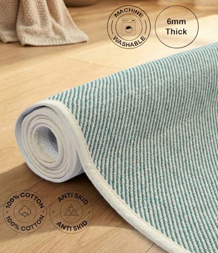 Image of Saral Home Cotton Solid Rectangular Anti Skid Runner | Washable, Durable Yoga Mat for Kids, Men and Women | Exercising /Gym Yoga Mat (Green, 60x180 CM)
