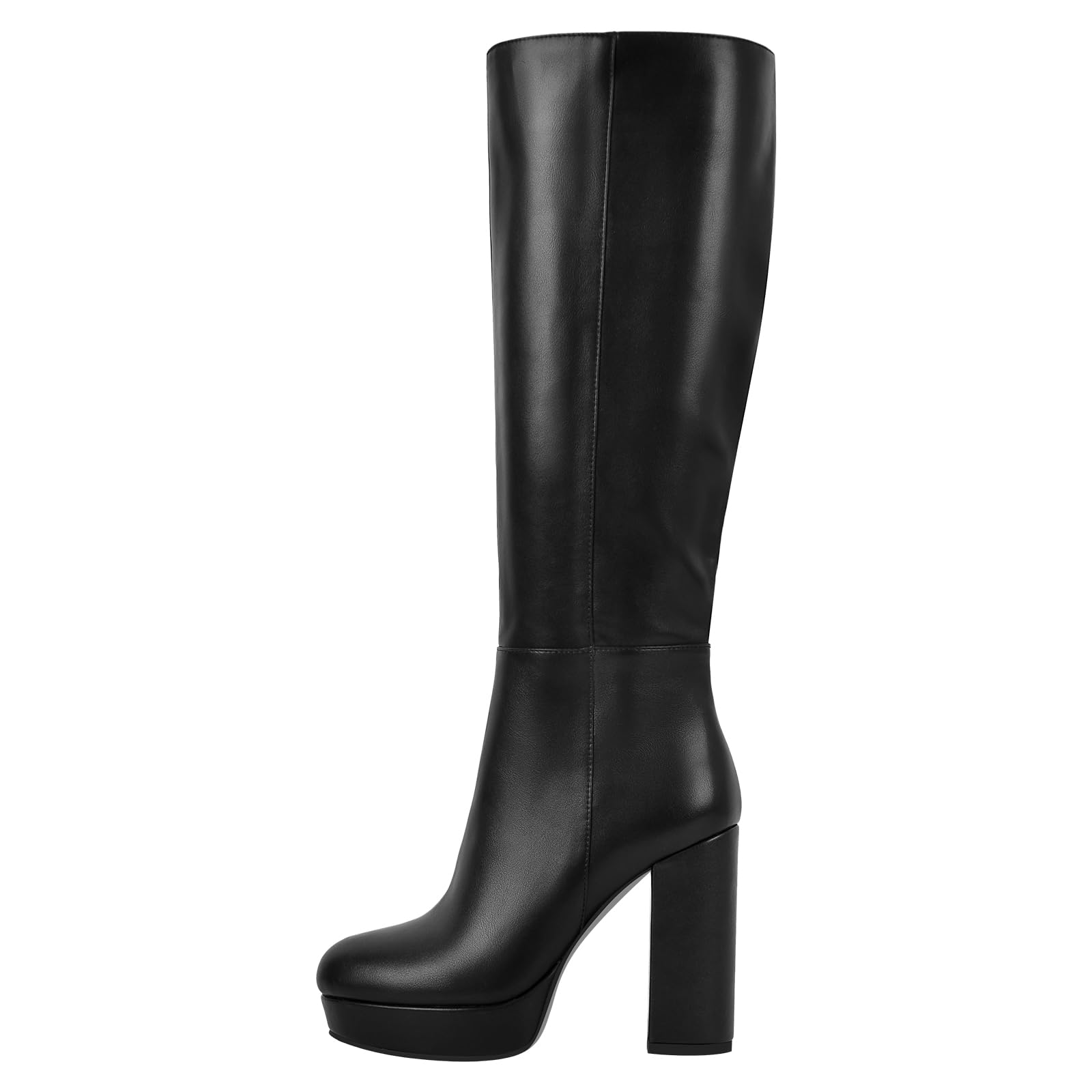 Plateau Stiefel Kniehoch Langschaft Boots Weitschaftstiefel mit Blockabsatz