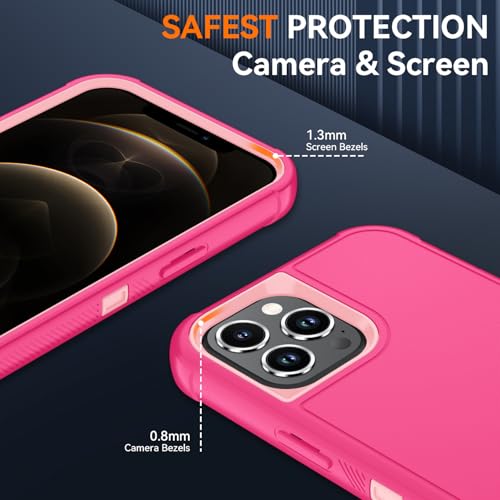Image of SunStory Compatible with iPhone 12 Pro Max Case with HD Screen Protector, 3-Layer Heavy Duty Full-Body Cover,3 in 1 Hybrid Protective Case for iPhone 12 Pro Max 6.7 inch,PinkRed
