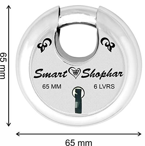Image of Smart Shophar Steel Zip Action Medium Disc Shutter Lock 65 MM Silver, Pack of 1 with Keys /Multipurpose Hardened Shackle Padlock for Door, Gate, Shutter and Home /Drill Resistant Body