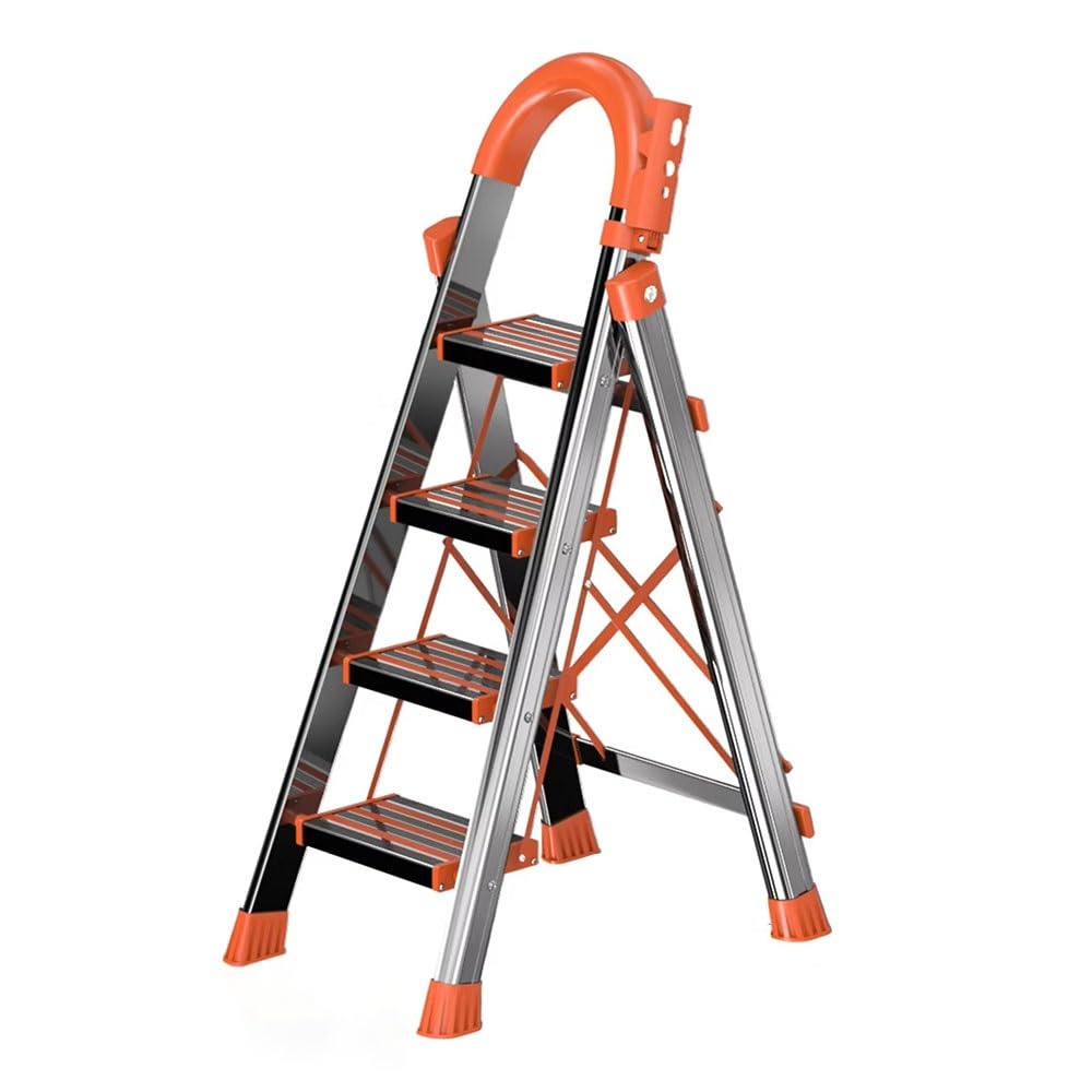 step ladder Home 4 Step Folding Ladder Wide Steps Lightweight Movable Stable No Wobble Tool Storage Rack garage step ladder
