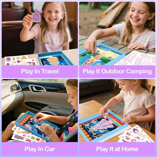 Magnetic Dress Up Dolls Girls, Princess Mermaid Fairy Ballerina Magnet Paper Dolls Kit with DIY Foil Art Craft Kit for Girls Age 4-7, Road Trip Airplane Car Activities Travel Toy Games Easter Gift