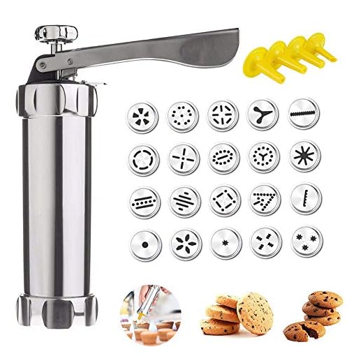 Cookie Press Maker Kit- Making Cake Decorating Tools Multiple-Type Molds for DIY Biscuit Maker and Decoration with 20 Stainless Steel Cookie discs and 4 nozzles