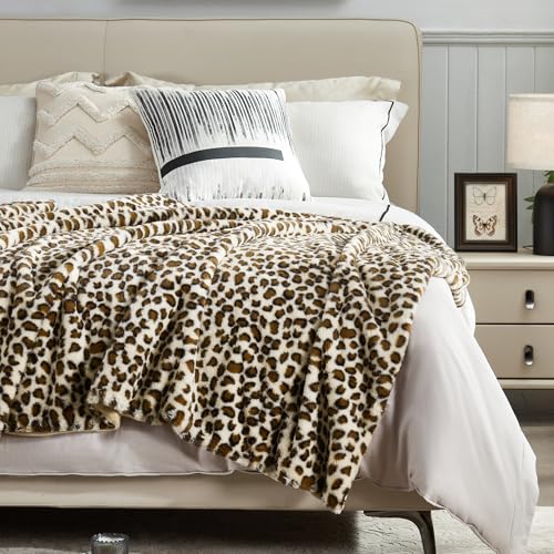 DREAMNINE Tierprint Kaninchenpelz-Imitat Decke,130 x 150 cm,Brauner Leopard – Ansicht 3