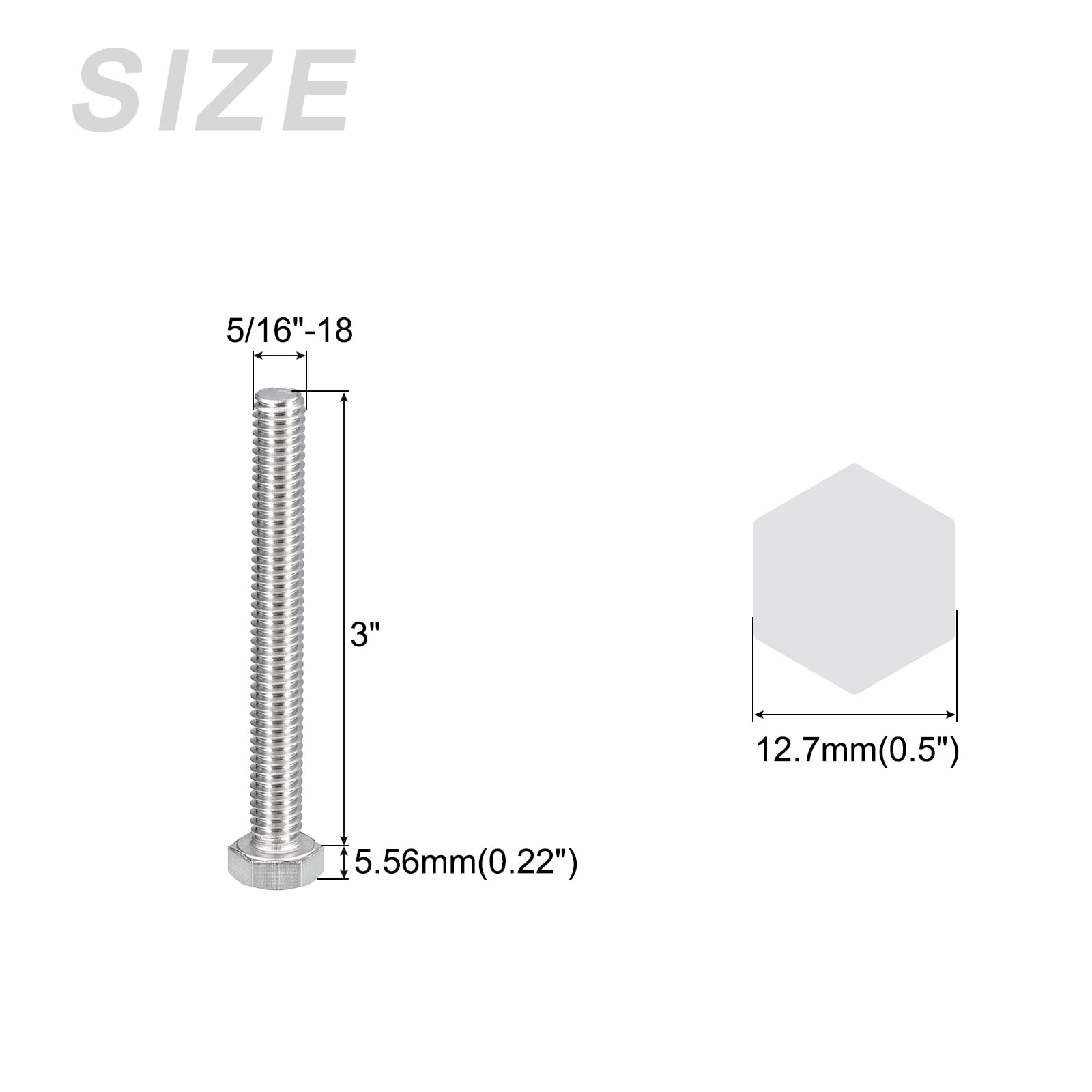 METALLIXITY Hex Head Bolts (5/16-18 x 3") 15Pcs, 304 Stainless Steel 18-8, Fully Threaded, External Hex Drive, Plain Finish - Image 2