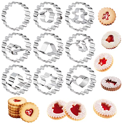 Kiiwah 9 Stück Weihnachten Linzer Ausstecher Set, Mini Edelstahl Keksausstecher Klein Weihnachten Ausstecher für Plätzchen, Backform, Kekse und Fondant