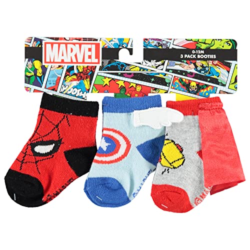 Image of Spiderman Baby Booties 3-Pack - Spiderman Baby Socks with Captain America and Thor (3-Pack, 0-12 Months)