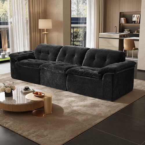 Image of Oversized Modular Sectional Sofa, Large Modern Cloud Sectional Couch with Seat Cushion, Boneless 3 Seater Couch for Living Room, Apartments, No Assembly Required, Black