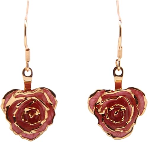 Miniatura 4 de Eternal Rose Pendientes colgantes de oro de 24 quilates con flor de rosa real para mujer