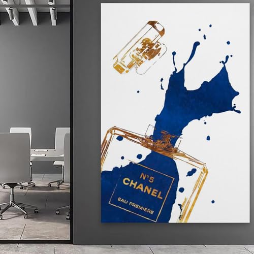 Image of BanLaArt Fashion Gold Perfume Bottle With Navy Blue Splash Canvas Print Poster Decorative Painting Canvas Wall Art Picture Print Modern Family Bedroom Decor 12x18inch(30x45cm), style-1