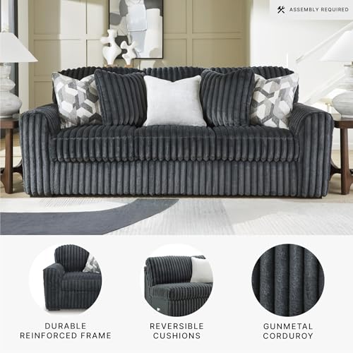 Image of Signature Design by Ashley Midnight‑Madness Sofas, Jumbo Corduroy Upholstered Living Room Sofa with Plush Cushions, Cozy Everyday Seating for Relaxed Home Lounging
