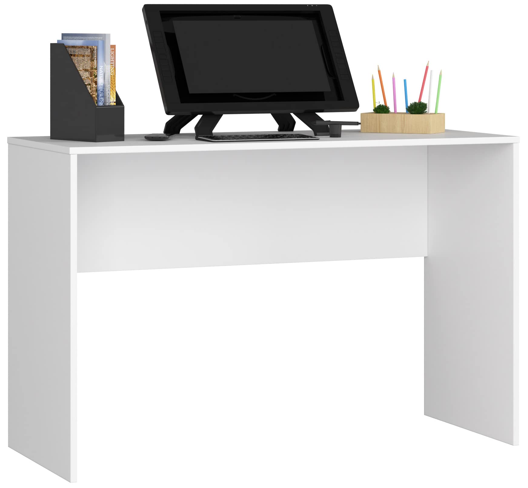 BDW Set scrivania e Cassettiera 2 in 1 - Scrivania Angolare - Scrivania Angolare - Tavolo Angolare da Gioco - Scrivania da Ufficio - Scrivania Home Office - 120x79x129cm - Bianco Lucido