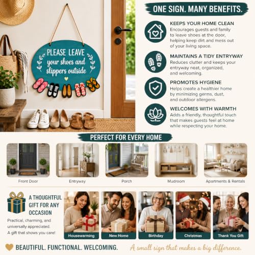 Image of DAKSHESTRY ARTWORKS Please Leave Your Shoes Outside Sign | Wooden Door Hanging Sign for Home Entrance | Remove Shoes Reminder Plaque | Welcome Entryway Wall Decor | Front Door Hanging | Housewarming Gift for New Home
