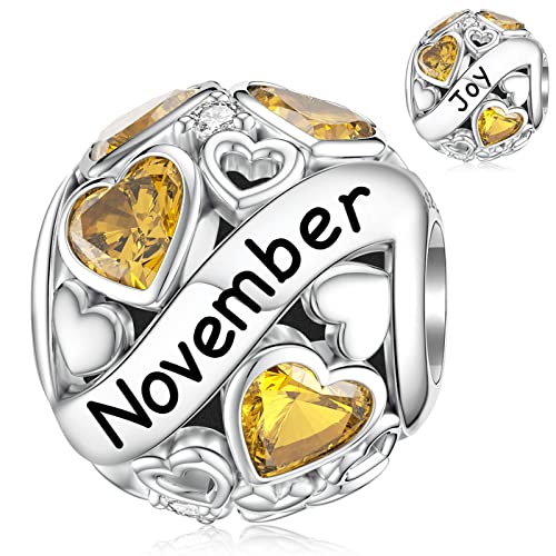 November Charm for Pandora Charm Birthstone Silver Heart CZ