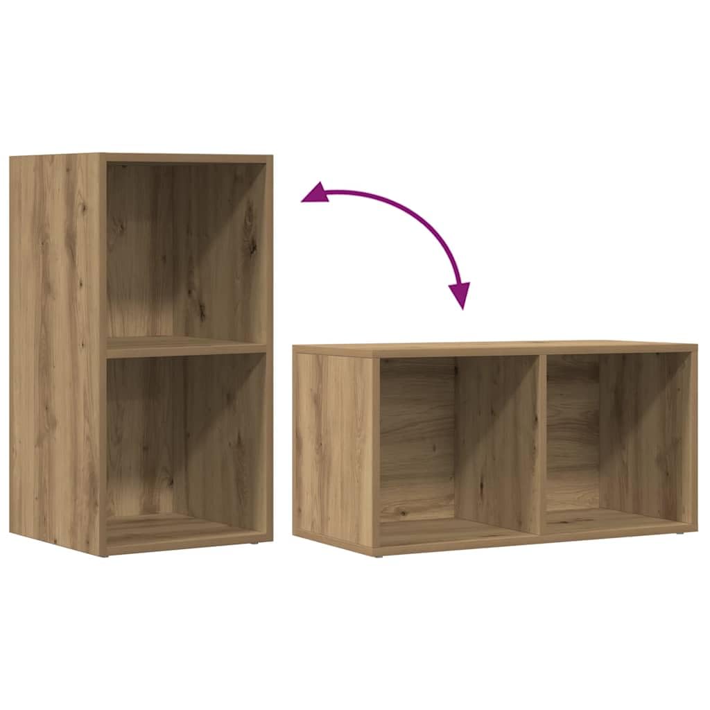 Boîtes de Rangement LP chêne Artisanal en Bois d ingénierie, Meuble Armoire de 2 Compartiments, Fixation Murale, Stockage multimédia pour Vinyle CD DVD Bureau Salon Chambre