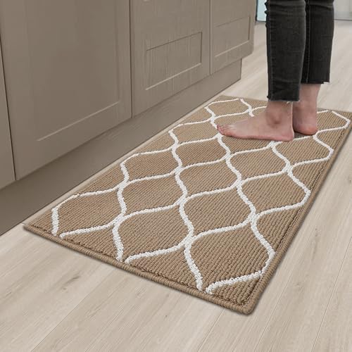 COSY HOMEER 19.5x31.5 Inch Kitchen Rug Mat, Soft Absorbent Runner Rugs for Kitchen Front of Sink, Non Slip Washable Kitchen Mat for Floor, Beige 19.5 x 31.5 Inch Beige