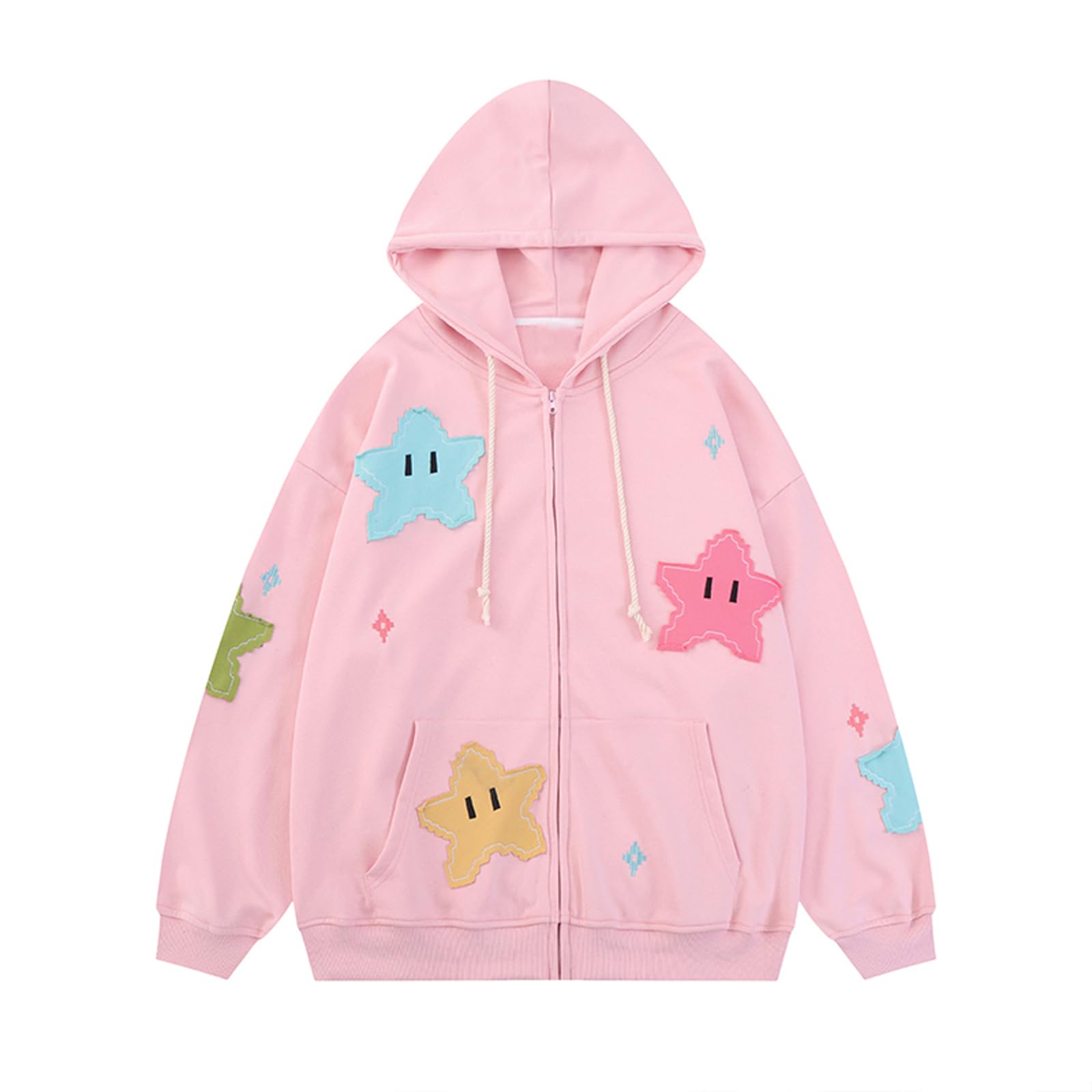 Cbsdezanos Women Y2k Zip Up Hoodie Star Graphic Oversized Sweatshirt Hip Hop Aesthetic Hoodies Punk Goth Jacket Streetwear