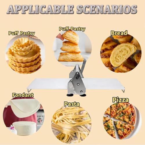 Laminadora de masa, máquina manual de pasta para panadería y pizza, acero inoxidable, grosor ajustable, fácil de limpiar y montar