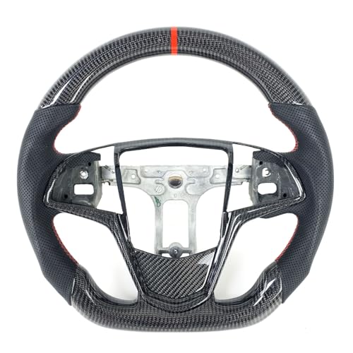 Carbon Fiber Steering Wheel for Cadillac 2013-2019 ATS CTS-V (2015-2019) D-shaped Sport Design Steering Wheel Black Perforated Leather (No shift paddle hole)