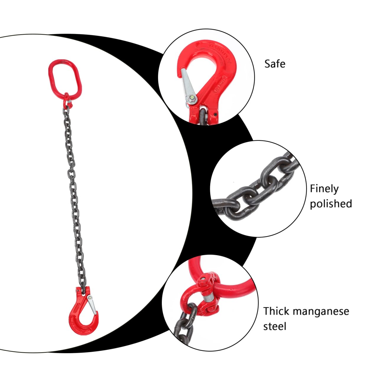 CLISPEED Sangle de levage professionnelle avec crochet Longue durée de vie Sangle de levage monopode Résistante à la corrosion pour une utilisation sûre et fiable