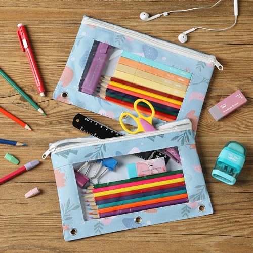 Image of Mr. Pen- Pencil Pouch for 3 Ring Binder, 2 Pack, 10 inchx6.75 inch, Smooth Zipper | Clear Window, Large Capacity Pencil Case with 3 Reinforced Grommets for School, Office, Supplies Storage | Clear Window, Large Capacity Pencil Case with 3 Reinforced Grommets for School, Office, Supplies Storage