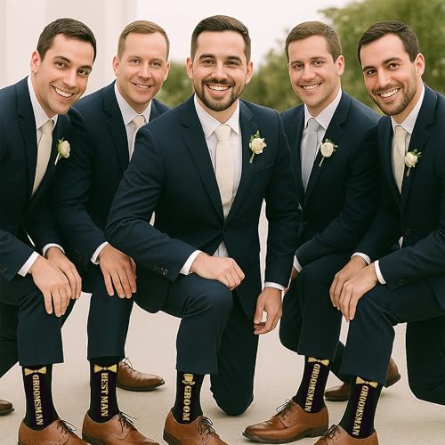 Brosash Groom, Best Man, Groomsmen Sock Set – 7 Pack with Groom, Best Man, and 5 Groomsman Wedding Party Socks | Groomsmen Proposal Gift Ideas Grooms Gifts Favors Bachelor Bridal Shower Matching2