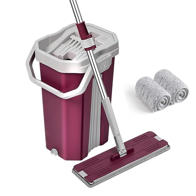 YADIFEN Flat Microfiber Mop for Floor Cleaning Self Wringing Stainless Steel Handle Squeeze Flat Mop 360 Hands Free Flat Mop with Extra Mop Pad Cleaning Dust Mop for Floor Cleaning (Slider Flate Mop)