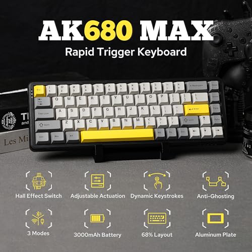 Image of MechLands AJAZZ AK680 MAX 3 Modes Wireless Gaming Keyboard with Ultra-Fast 8K Polling Rate, Rapid Trigger Magnetic Keyboard with Hall Effect Switch, Top Structure, RGB Backlight, NKRO (Black)