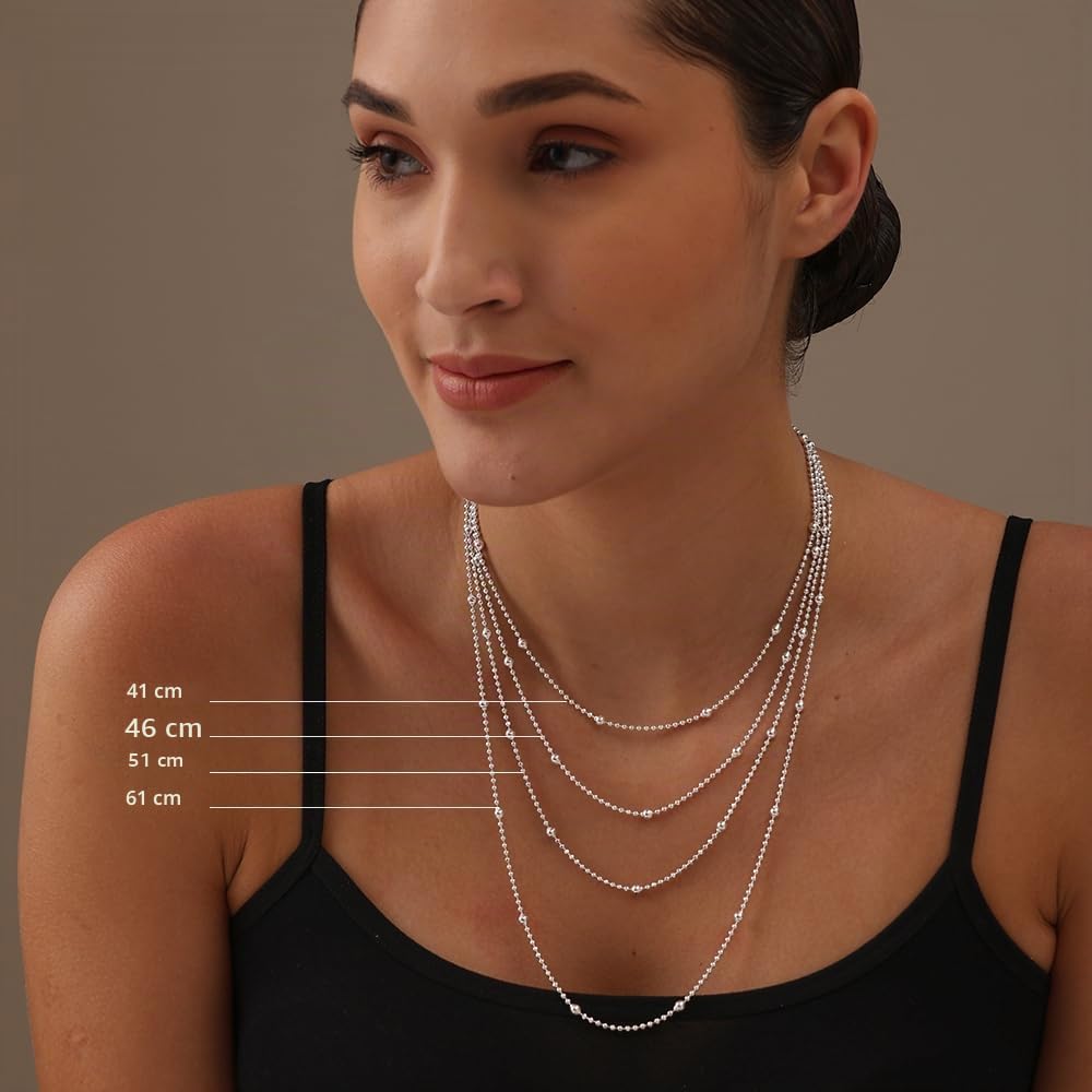 Italienische Kugelkette aus Sterlingsilber für Teenager und Frauen, 16, 18, 20, 24 Zoll