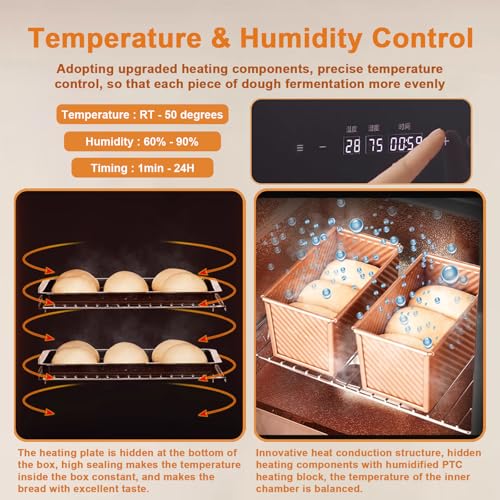 Thekenteig-Proofer mit PTC-Heizung und 40 l Temperaturregelung für perfekte Sauerteigvorspeisen und Pizzateig, mit transparenter Tür
