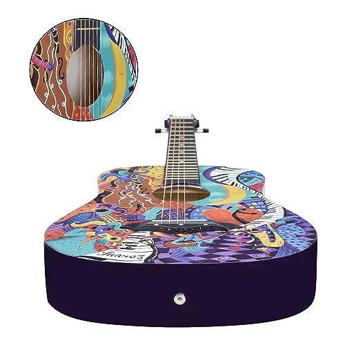Image of Juarez Acoustic Guitar, 38 Inch Cutaway JRZ38C /PP - Retro Hippie Funky Design, Complete Set with Bag