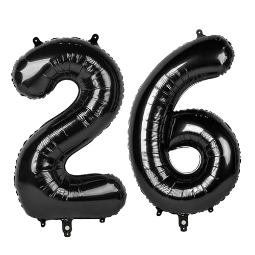 Image of Number Balloons Black 26 Balloon 40 inch for 26 Birthday Party Decorations | Saturated Color, Large 40 inch, With Inflation Straw & Hanging Holes, Great for Men's Birthday, Gothic Theme Party, Halloween