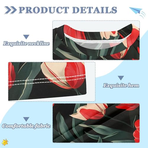 ALAZA Kids Rash Guard Girls Toddler Swim Shirts Short Sleeve Tulip Black Red UPF 50+ 3T3