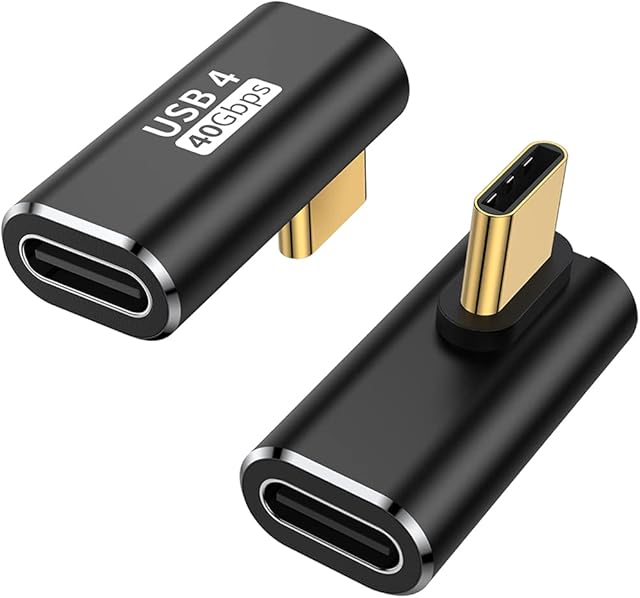 AuviPal USB C 90 Degree Adapter (2 Pack), 40Gbps USB C Male to USB C Female Connector, USB Type C Thunderbolt 4/3 Extender for MacBook Pro, iMac, iPad Pro, Tablet, Phones and Other Type C Devices
