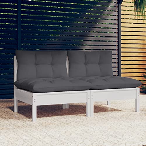 ShCuShan 2-Sitzer-Gartensofa mit Anthrazit Kissen Sitzecke Balkon Gartenlounge Outdoor Garten Lounge Sofa Garten Couch Massivholz Kiefer