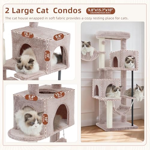 Image of Gitelsnour Cat Tree Tower with Sturdy Steel Tube for Indoor Cats GCT014MU | 51.2'' Cat Furniture with Scratching Posts, Hammock, Basket and Padding Top Platform for Inoor Cats Large Adult, Mushroom