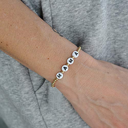 Anela Mama White Beaded Bracelet, 14kt Gold Filled Beaded, Stretch and Stackable, Hand Made in USA - Image 3