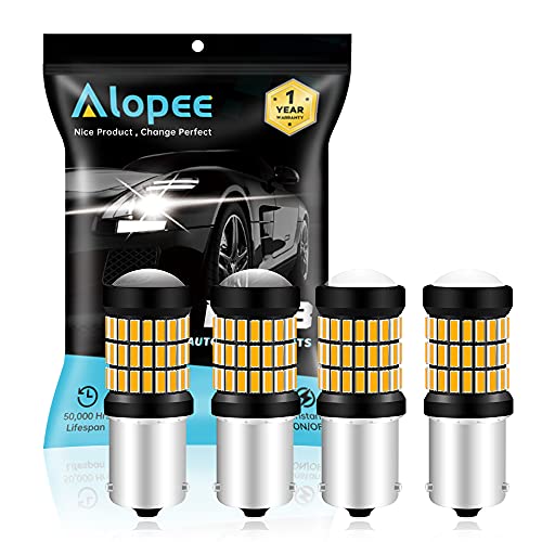 ALOPEE Paquet de 4 Lampes Orange/Jaune Super Brillant 1056 BAU15S 7507 12496 5009 PY21W Lampe à LED 9-18V-DC, AK-4014 60 SMD Ampoules de Rechange pour Clignotants Clignotants Latéraux