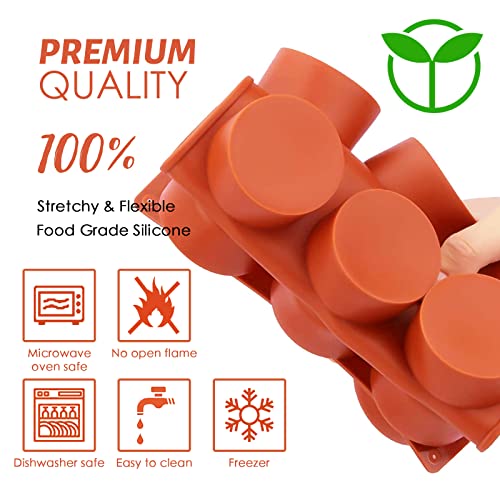 Image of Sakolla 2 Pack Round Chocolate Cookie Molds, 12 Cavity 2.1 inch Cylinder Silicone Mold for Chocolate Cookie, Cake, Candy, Pudding, Mini Soap (Brown)