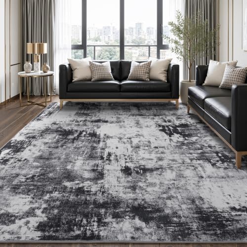 Stiio 8x10 Area Rugs for Living Room, Washable Black Grey Large Rug