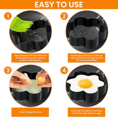 Image of Supvox 5Pcs Egg Mold Ring Egg Pancake Mold, Non-Stick Stainless Steel Egg Rings With Insulated Silicone Handles, Multi-Size & Creative Shapes For Frying Eggs, Pancakes, Omelets, And Rice,18X9X5 Cm