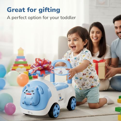 Image of Lifelong Bunny Manual Push Ride-On Toy Car with Back Support for Boys & Girls 1-4 Yrs, Distraction-Free, Non-Musical, Easy Installation, 50kg Capacity, Steering Wheel, Storage (LLCBBR03)