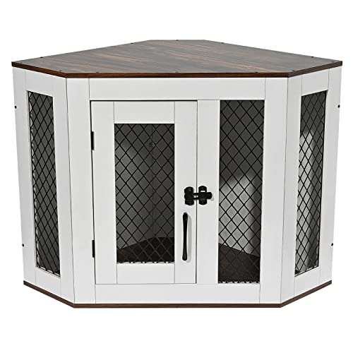 Boeaster Corner Dog Crate Furniture, Wooden Dog Kennel End Table With Door Furniture Style Dog House Pet Crate Indoor Use For Small Medium Dogs #TOP12