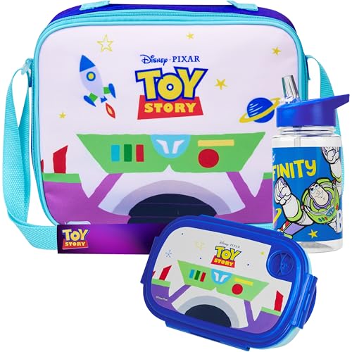 Get Trend Disney Toy Story Water Bottle Lunch Box Lunch Bag Kids Set 3 Pcs Buzz Lightyear Insulated Snack Bag for School Gifts for Kids (Blue Toy...