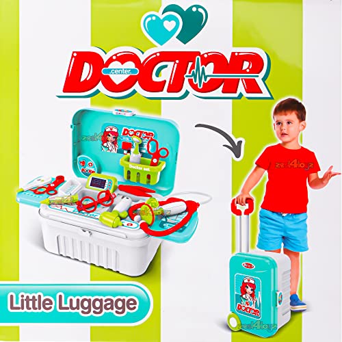 Image of Zest 4 Toyz Pretend to Play Toy Doctor Set Case Workbench 3 in 1 Doctor Nurse Medical Box with Suitcase Trolley | Doctor Play Set for Toddler Boys Girls (Blue)